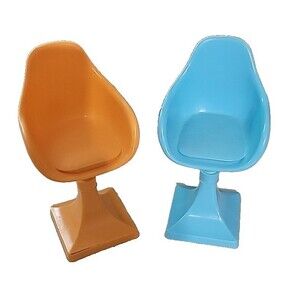 TWO Barbie‎ Dream House Retro Chairs Barstools Replacement Kitchen Blue Orange